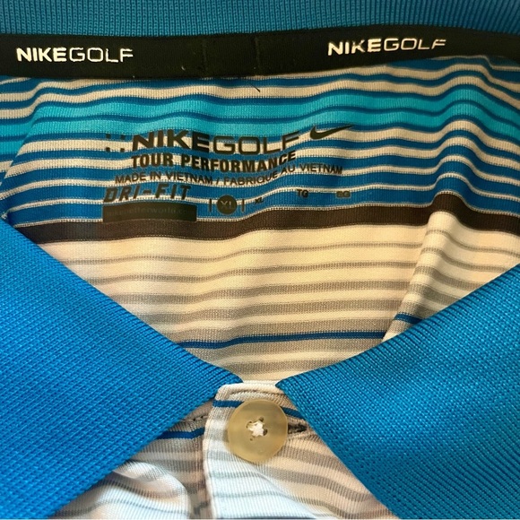 Nike Men's Striped Polo Shirt - Blue, white, black. Nike Golf. Men’s size L - Picture 6 of 7